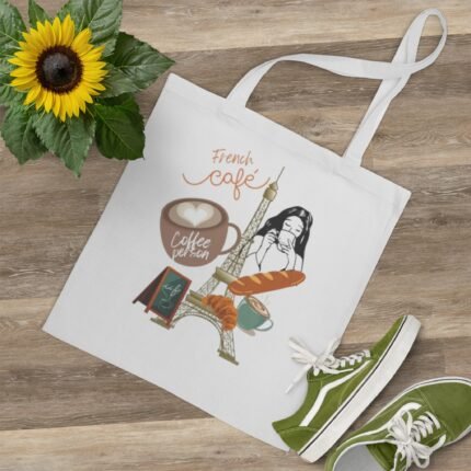 French Café Tote Bag - Perfect for Coffee Lovers, Gift for Baristas, Stylish Grocery Bag, Eco-Friendly Shopping, Travel Essential