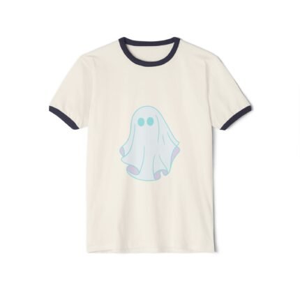 Cute Ghost Unisex Cotton Ringer T-Shirt - Perfect for Halloween, Casual Wear, Gifts, Ghost Lovers, Seasonal Fun
